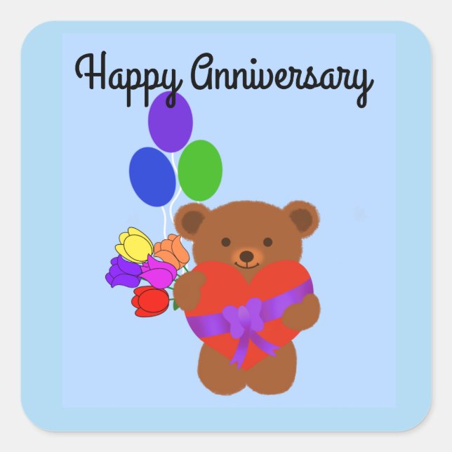 Happy Anniversary Cute Teddy Bear #4 Stickers (Front)
