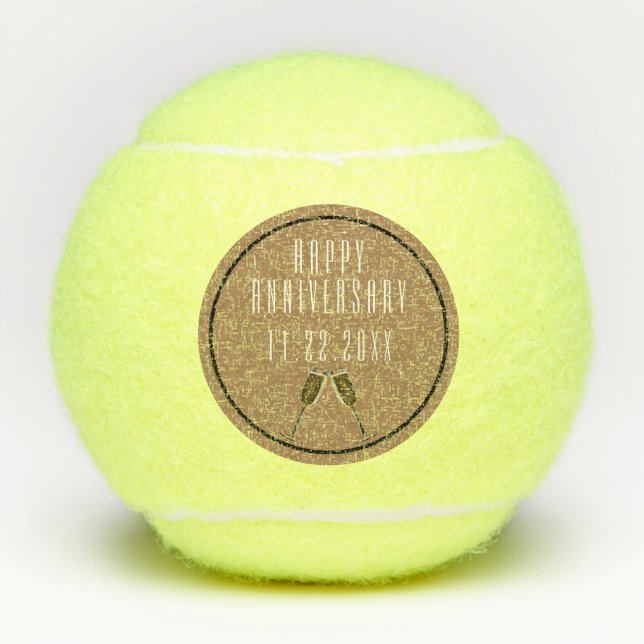 Happy Anniversary Dated Champagne Toast Tennis Balls (Front)