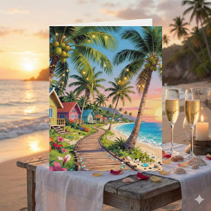 Happy Anniversary Day   Romantic Poem Coastal  Card