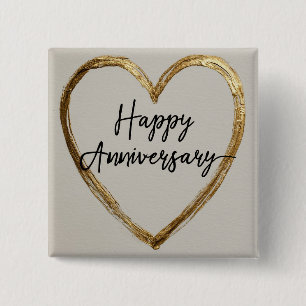 "Happy Anniversary" Design with Gold Heart 15 Cm Square Badge