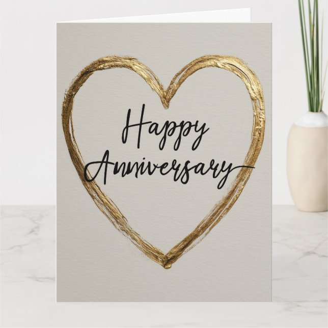 "Happy Anniversary" Design with Gold Heart Card (Front)