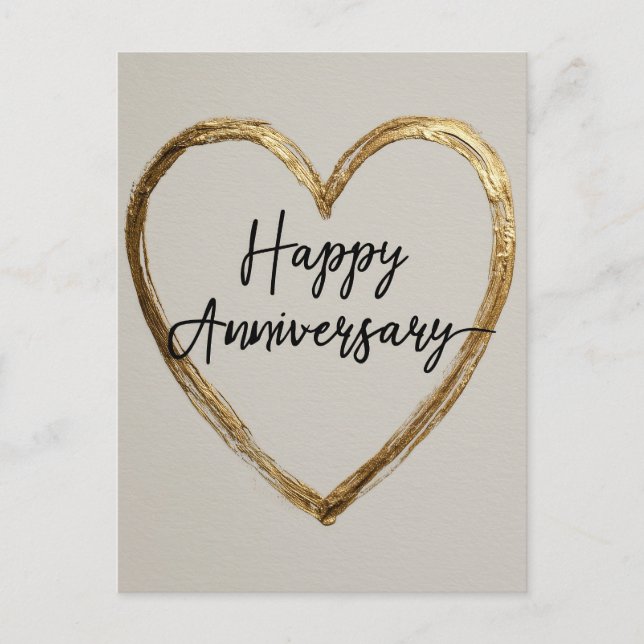 "Happy Anniversary" Design with Gold Heart Postcard (Front)