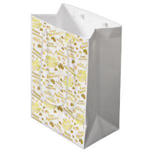 Happy Anniversary Elegant Gold Text Medium Gift Bag