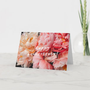 Happy Anniversary, Elegant Pink and Coral Peonies Card