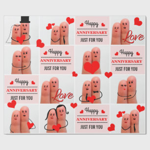 Happy anniversary finger art love couples wrapping paper