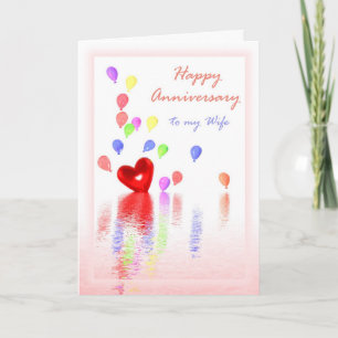 Happy Anniversary for Wife - Heart & Balloons Card
