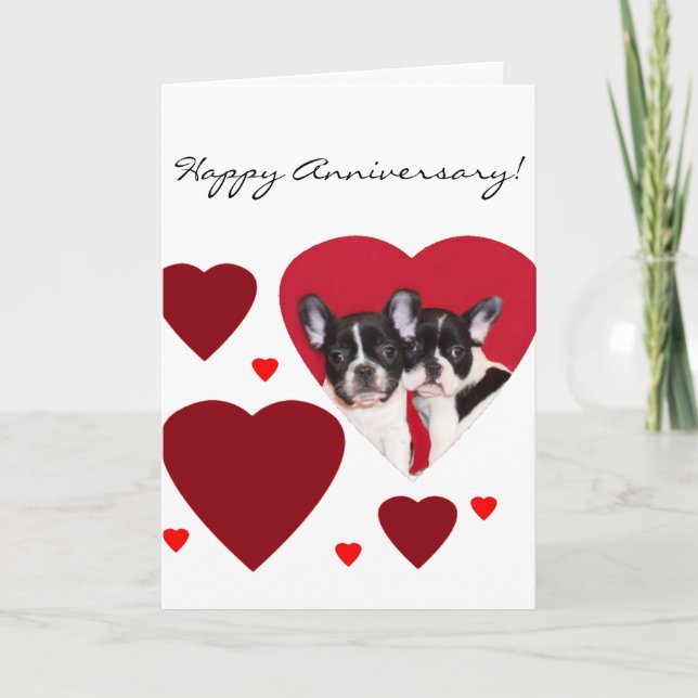 Happy Anniversary French Bulldogs greeting card (Front)