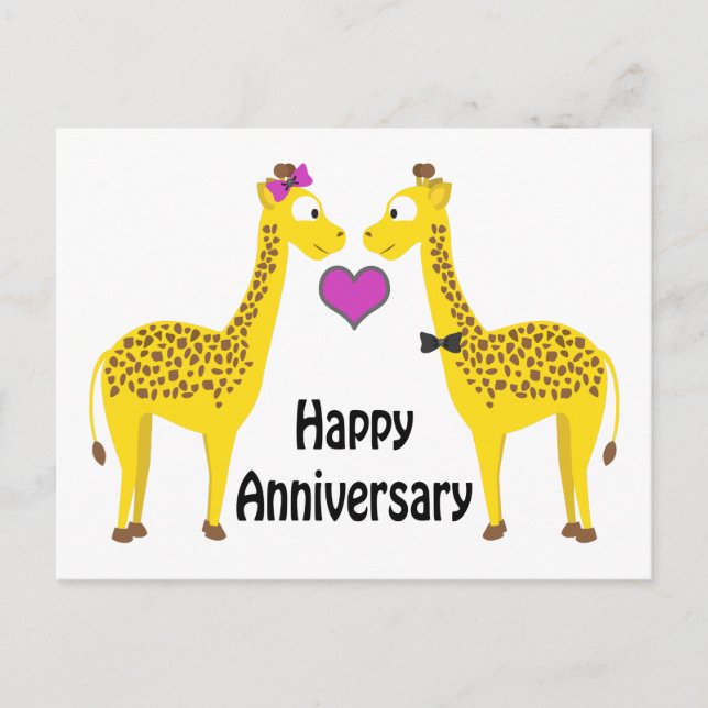 Happy Anniversary Giraffes Postcard (Front)