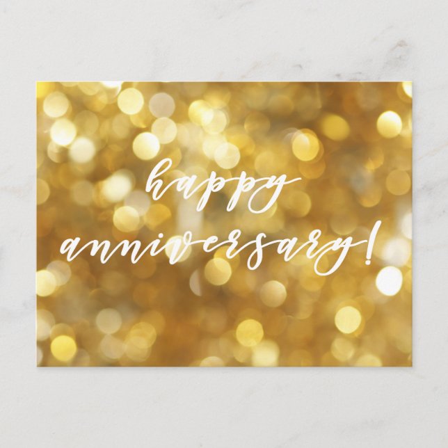 Happy Anniversary Glamourous Gold Sparkles Postcar Postcard (Front)
