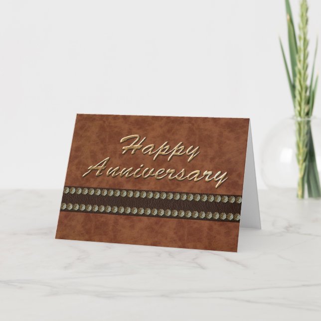 Happy Anniversary -Gold and Leather Card (Front)