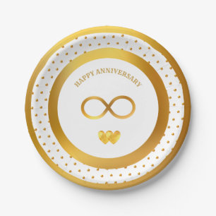 Happy Anniversary Gold Dots Paper Plate