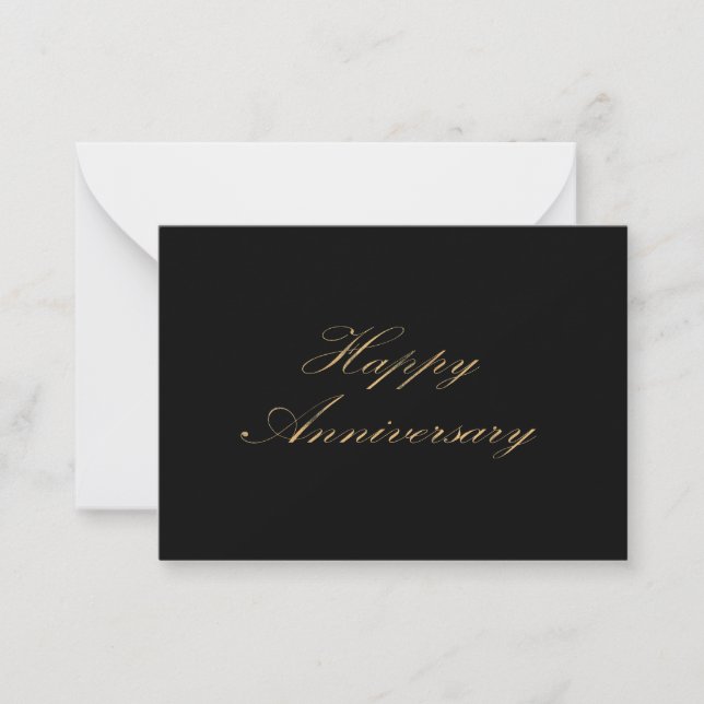 Happy Anniversary gold font script black Card (Front)