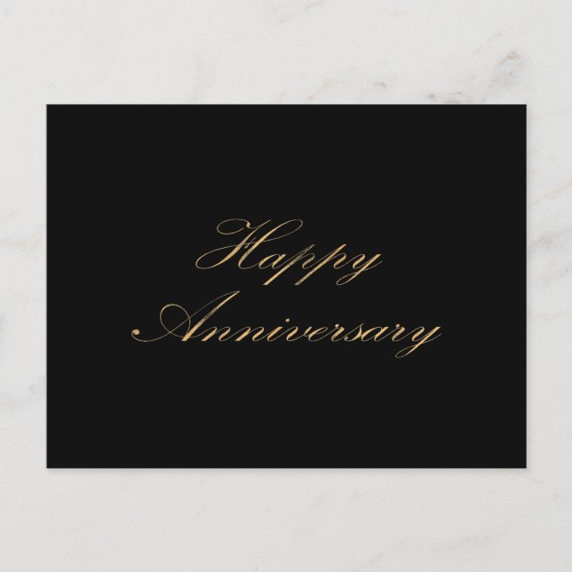Happy Anniversary gold font script black Postcard (Front)