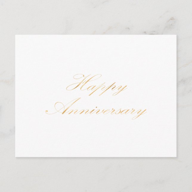 Happy Anniversary gold font script white Postcard (Front)