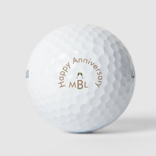 Happy Anniversary Gold Monogram  Golf Balls