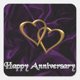 Happy Anniversary - Gold rings on purple Square Sticker
