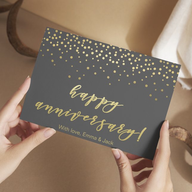 Happy Anniversary - Gold Script & Confetti Postcard (Creator Uploaded)