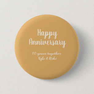 Happy anniversary golden white 10 years name date 6 cm round badge