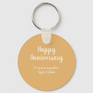 Happy anniversary golden white 10 years name date key ring