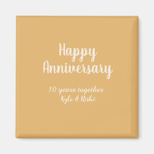 Happy anniversary golden white 10 years name date magnet