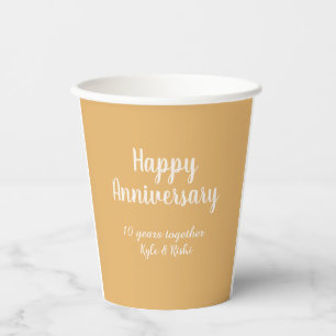 Happy anniversary golden white 10 years name date paper cups
