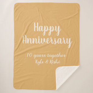 Happy anniversary golden white 10 years name date  sherpa blanket