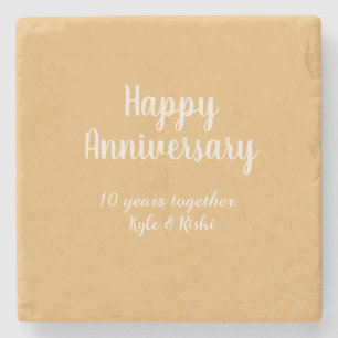 Happy anniversary golden white 10 years name date stone coaster