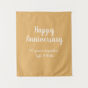 Happy anniversary golden white 10 years name date  tapestry