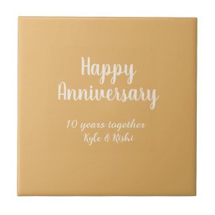 Happy anniversary golden white 10 years name date tile