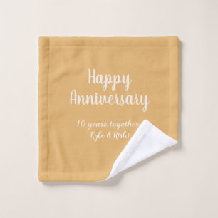 Happy anniversary golden white 10 years name date  wash cloth