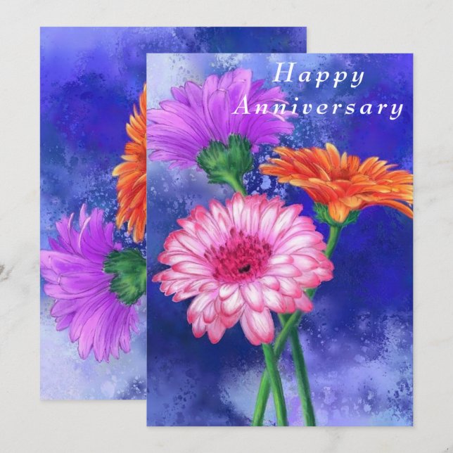 Happy Anniversary - Gorgeous Three Colour Gerberas (Front/Back)