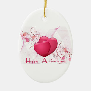 Happy Anniversary Hearts Ceramic Tree Decoration