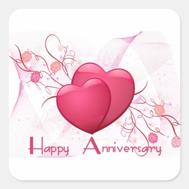 Happy Anniversary Hearts Square Sticker (Front)