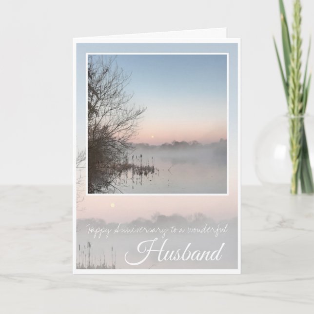 Happy Anniversary Husband, Lilac Misty Lake,  Card (Front)