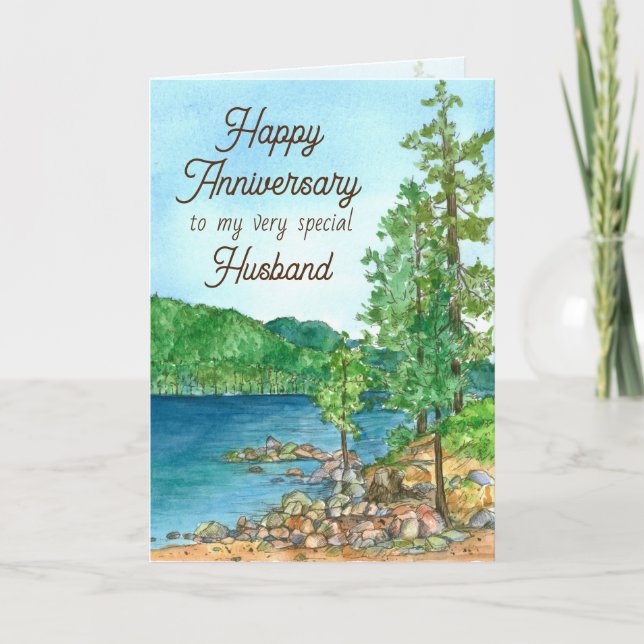 Happy Anniversary Husband Mountain Lake Card (Front)