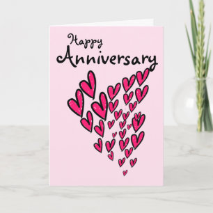 Happy anniversary lots of pink hearts on pink card