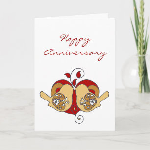 Happy Anniversary Love Birds with Floral Heart Card