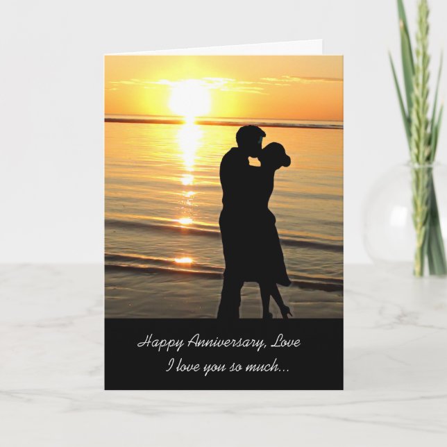 Happy Anniversary Love, Ocean Sunset, Silhouettes Card (Front)