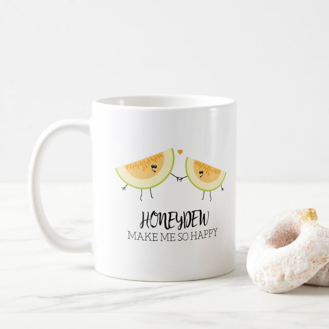 Happy Anniversary Love You Cute Melon Foodie Quote Coffee Mug (With Donut)