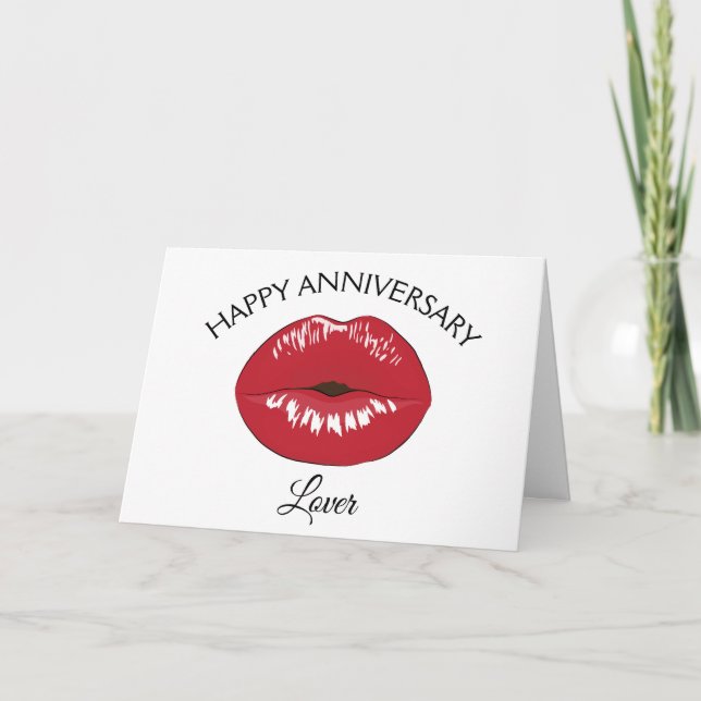 Happy Anniversary Lover Red Lips Kiss Card (Front)