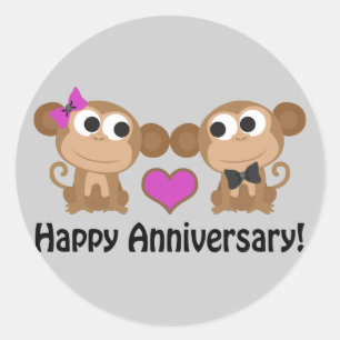 Happy Anniversary Monkeys Classic Round Sticker