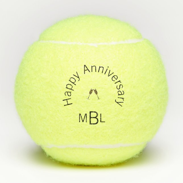 Happy Anniversary Monogram Champagne Penn Tennis Balls (Front)
