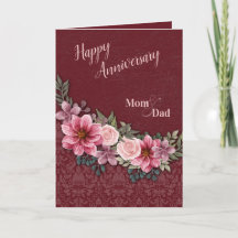 Happy Anniversary Mum and Dad Pink Roses Damask