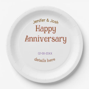 happy anniversary name golden pink details trendy paper plate