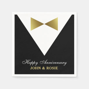 Happy Anniversary Napkins Black and Gold Tuxedo