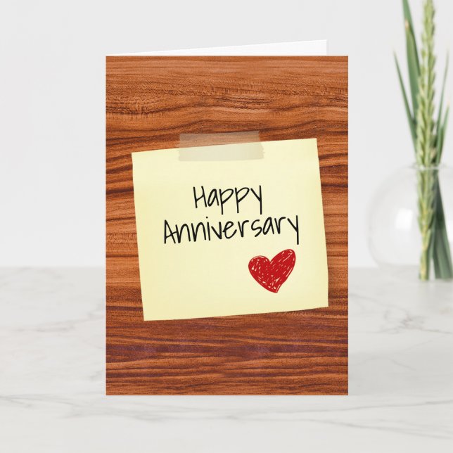 Happy Anniversary Note On Wood Holiday Card (Front)