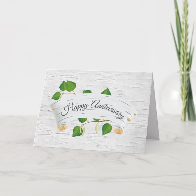 Happy Anniversary On Birch Tree Scroll Card (Front)