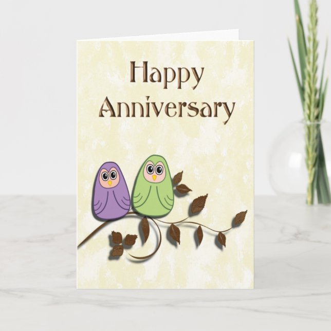 Happy Anniversary Pair of Cute Owls Card (Front)