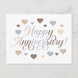 Happy Anniversary Pastel Hearts Romantic Elegant Postcard