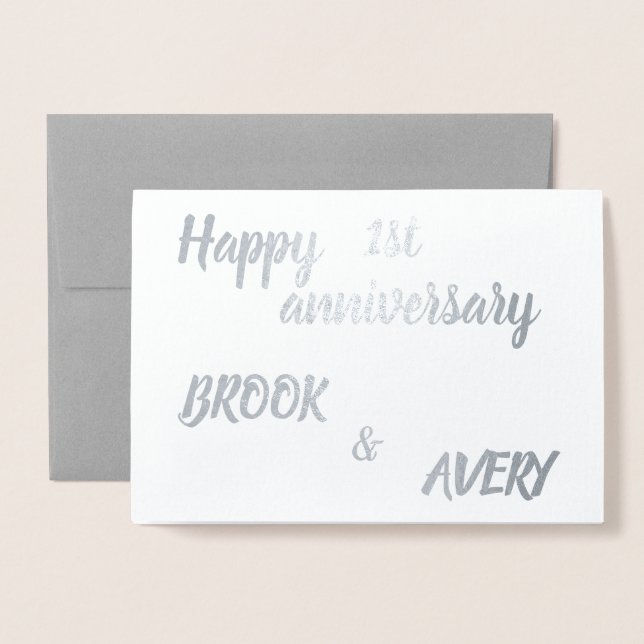 Happy Anniversary Personalised Names & Number Foil Card (Front With Envelope)